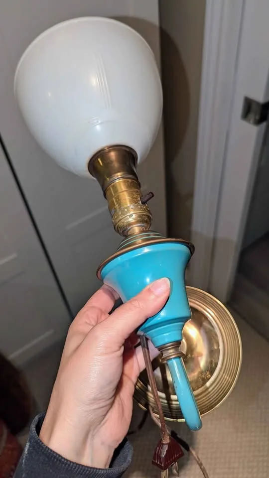 Rare 1950s ELITE Brass & Turquoise Wall Sconce image indicator(6)