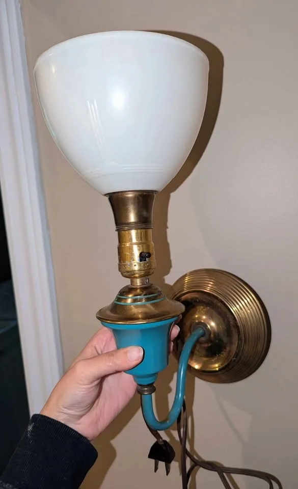 Rare 1950s ELITE Brass & Turquoise Wall Sconce image indicator(10)