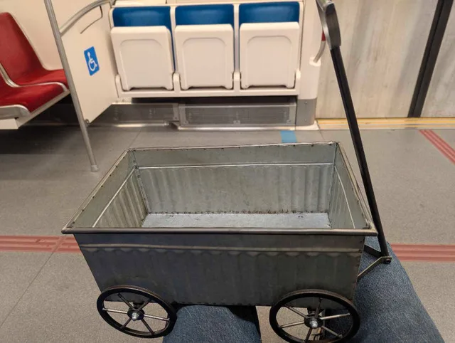 galvanized small metal decor wagon