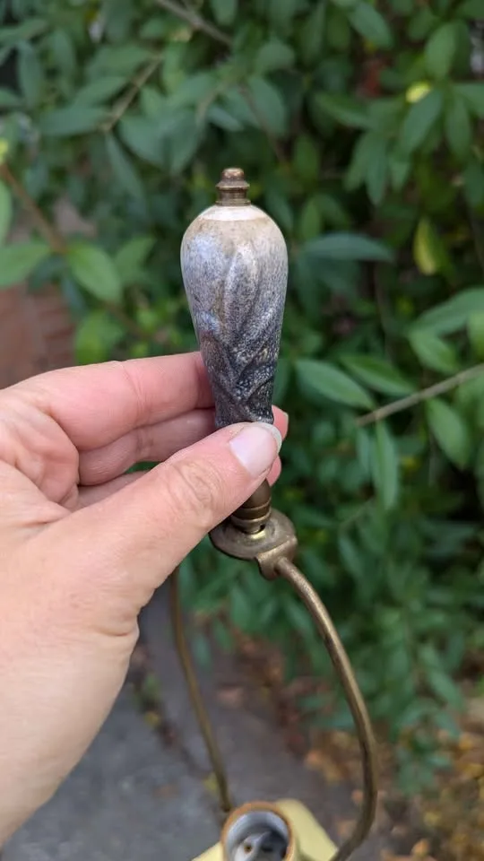 Mid-Century Blue Milk Glass & Marble Floor Lamp image indicator(5)