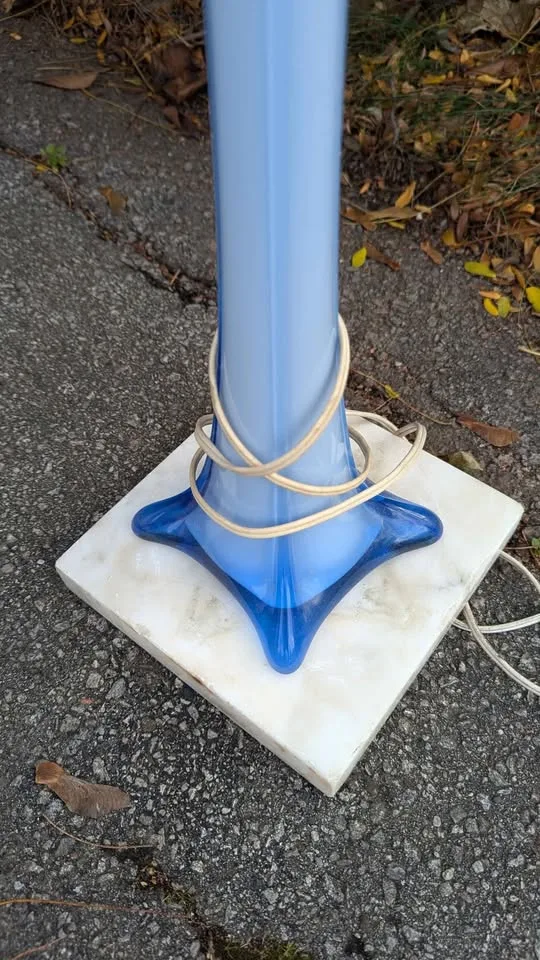 Mid-Century Blue Milk Glass & Marble Floor Lamp image indicator(6)
