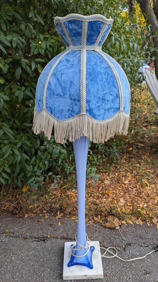 Mid-Century Blue Milk Glass & Marble Floor Lamp image indicator(10)