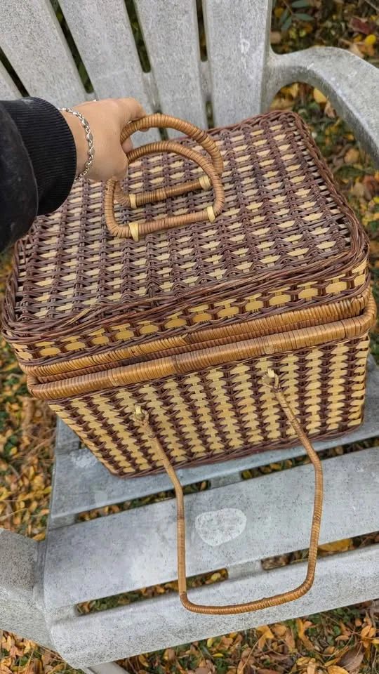 Vintage Woven Rattan Picnic Basket image indicator(4)