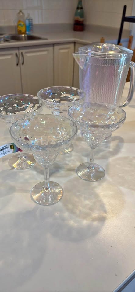 Plastic glasses and pitcher