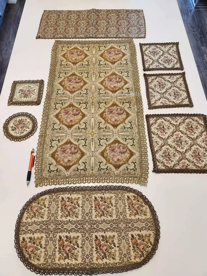 Vintage Table Runner Tapestry Floral Brocade LOT 8 1800s image indicator(2)