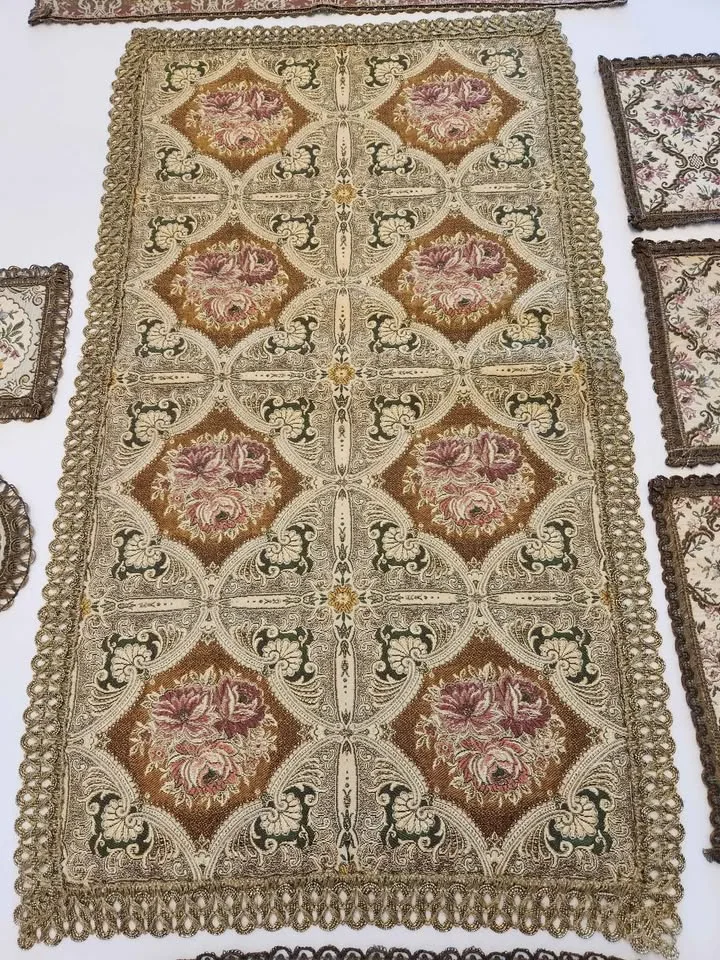 Vintage Table Runner Tapestry Floral Brocade LOT 8 1800s image indicator(3)