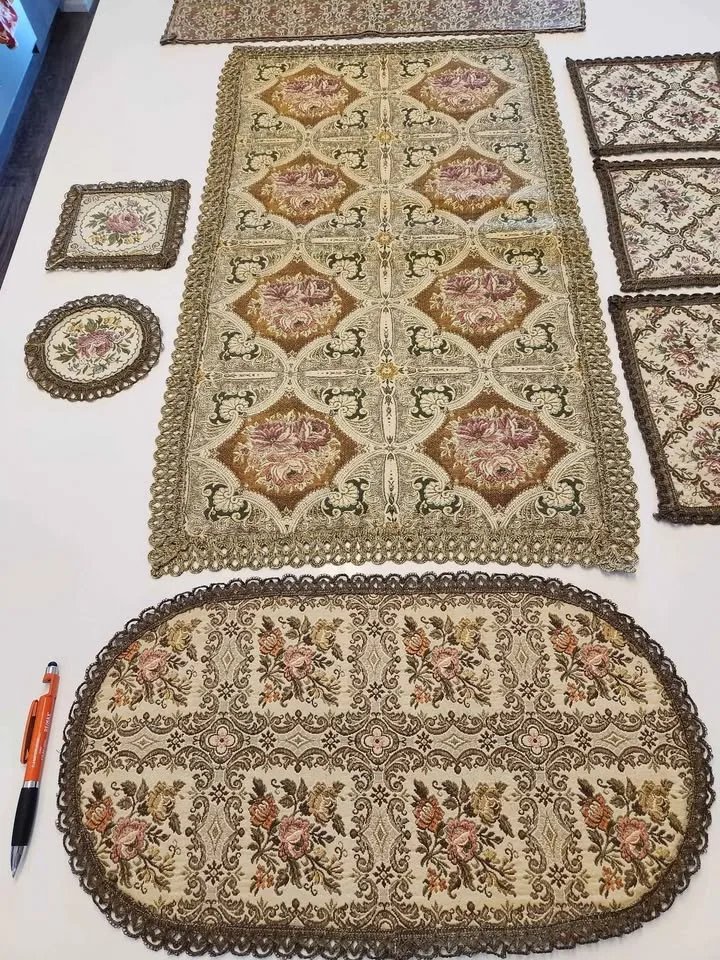 Vintage Table Runner Tapestry Floral Brocade LOT 8 1800s image indicator(9)