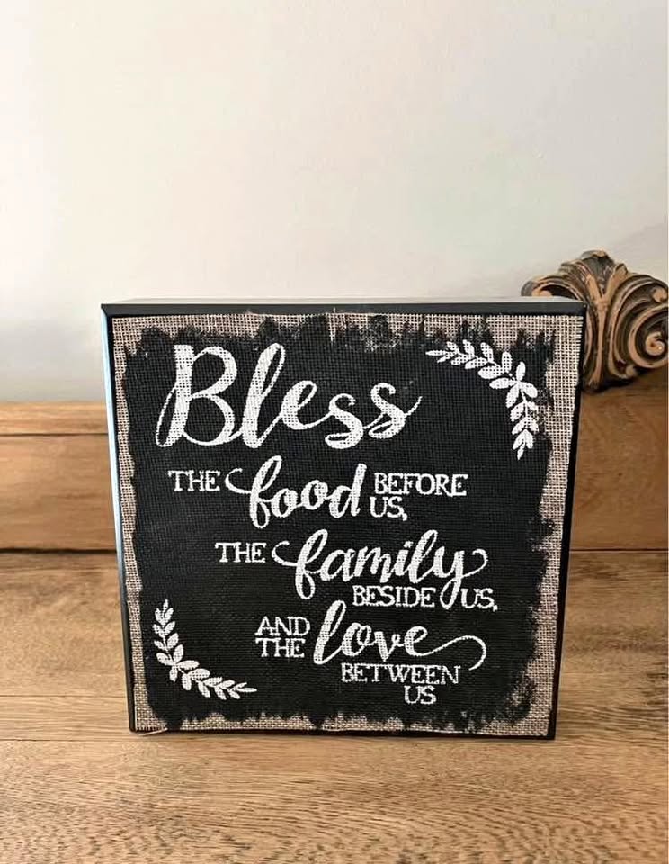 Bless Food Family Love Decor Plaque / Sign - 8" x 8"