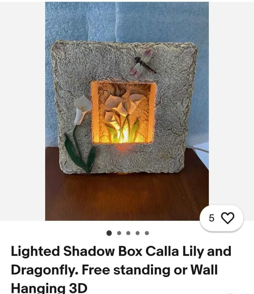 Lighted Shadow Box Calla Lily and Dragonfly 3D image indicator(4)