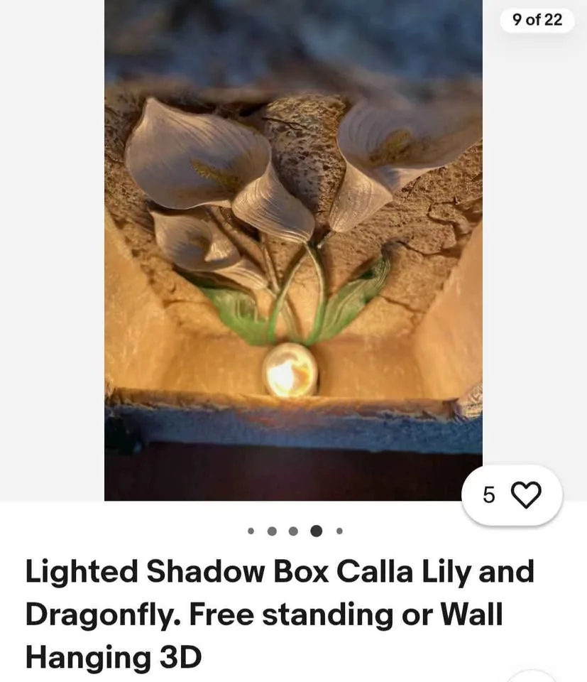 Lighted Shadow Box Calla Lily and Dragonfly 3D image indicator(8)