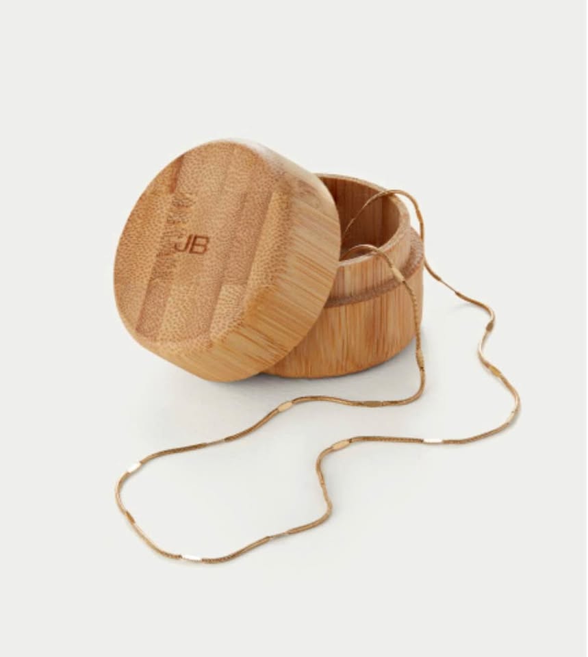 Jenny Bird Micro Snake Chain necklace and Bamboo Storage Box.