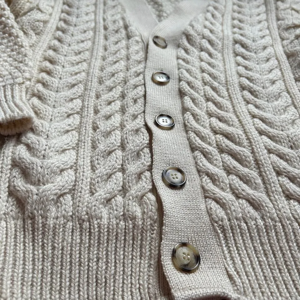 Vintage Unisex Homespun Cream Cable Knit Cardigan image indicator(2)