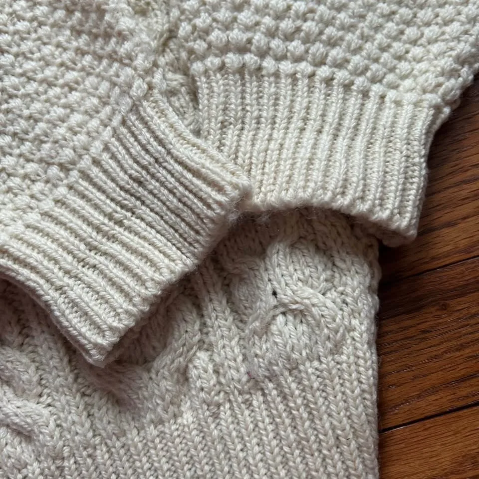 Vintage Unisex Homespun Cream Cable Knit Cardigan image indicator(3)