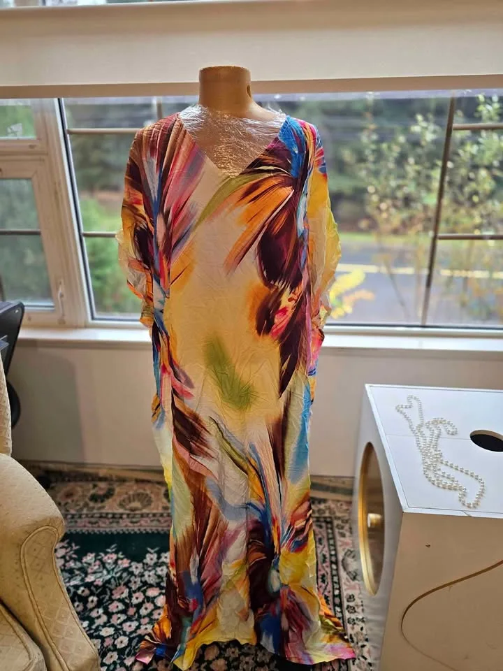 Brand New Free Size Multicolor Kaftan Maxi Dress thumbnail