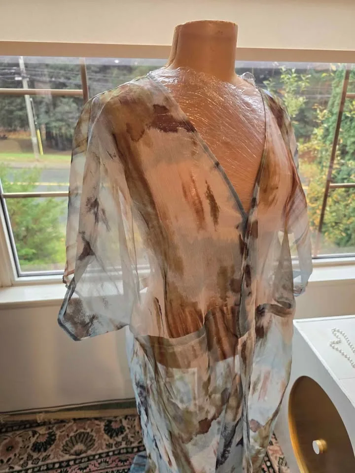 Brand New Free Size Sheer Watercolor Maxi Kimono Dress image indicator(2)