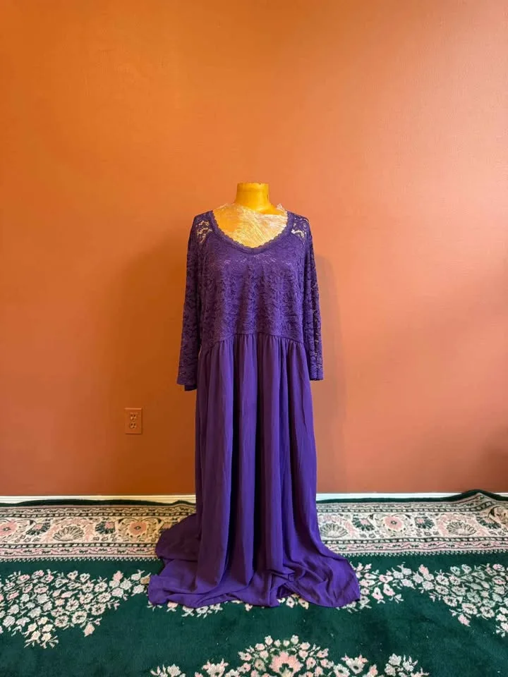 Brand New Size 26 Nemidor Purple Lace Maxi Dress image indicator(2)
