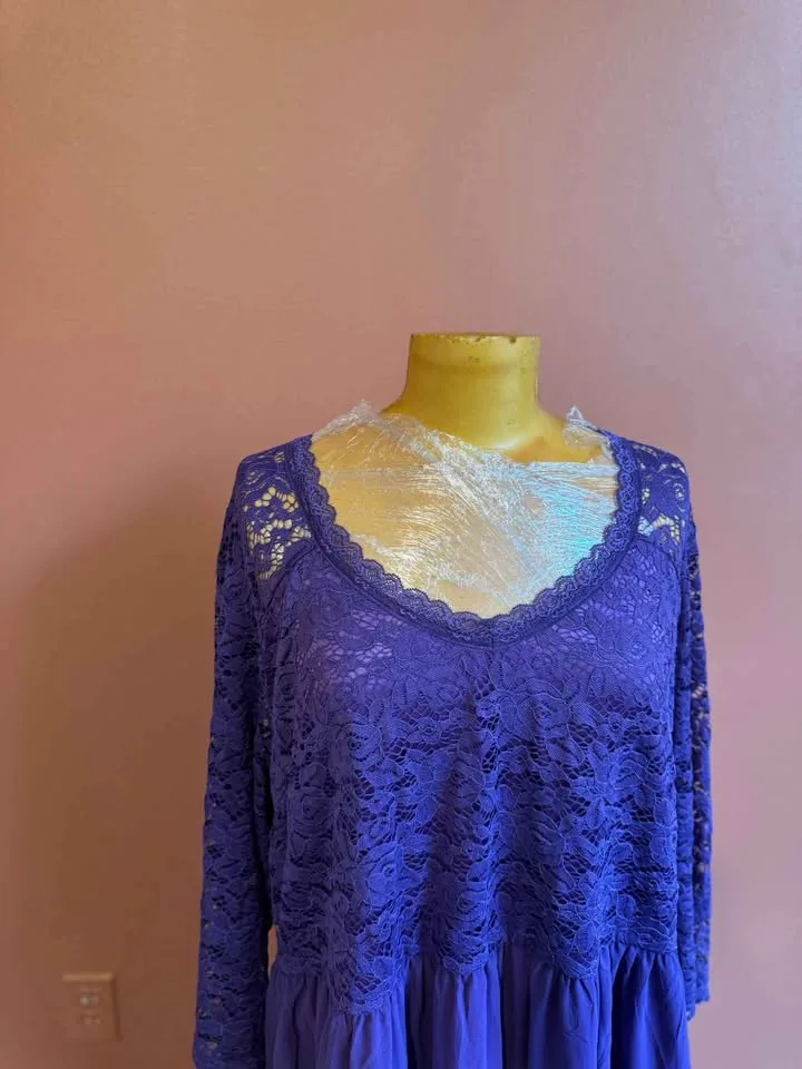 Brand New Size 26 Nemidor Purple Lace Maxi Dress image indicator(3)