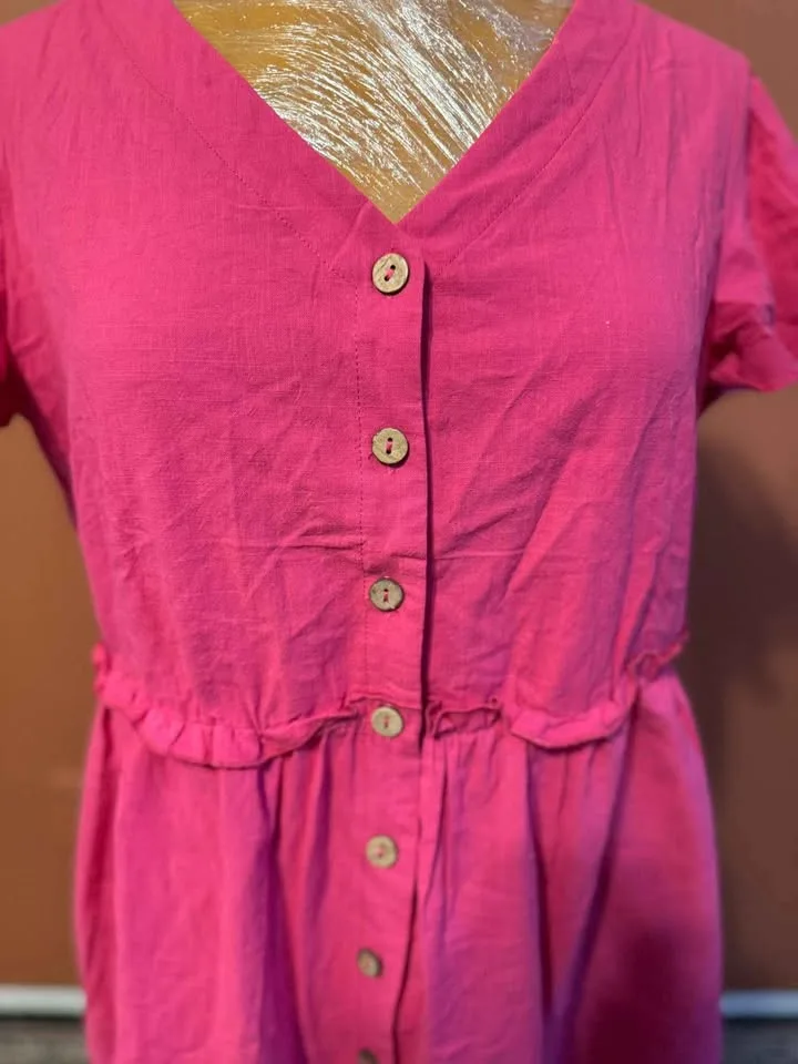 Brand New Hot Pink Button Dress – Size M image indicator(4)