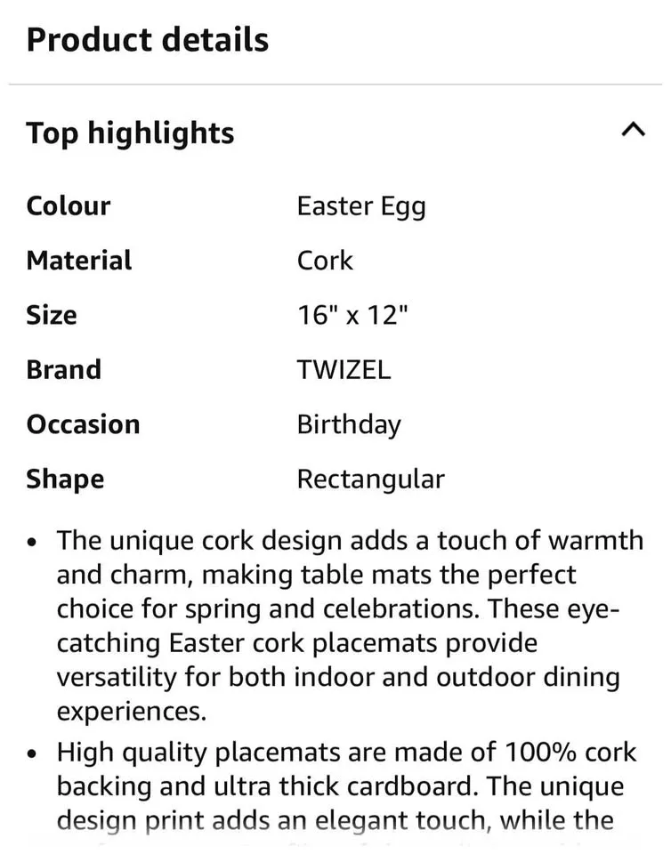 New Cute Egg Cork Placemat Set of 4 - 16"x12" image indicator(6)