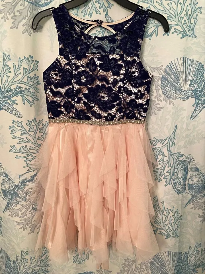 Girl’s navy and pink dress, size 8. *Excellent Condition! thumbnail