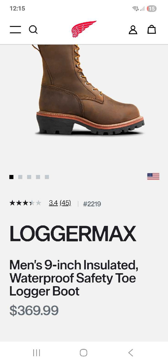 Red Wing 2219 LoggerMax Waterproof Boots - Size 11.5D