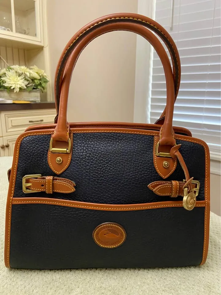 Vintage Dooney & Bourke Navy Blue/Tan Buckle Satchel image indicator(2)