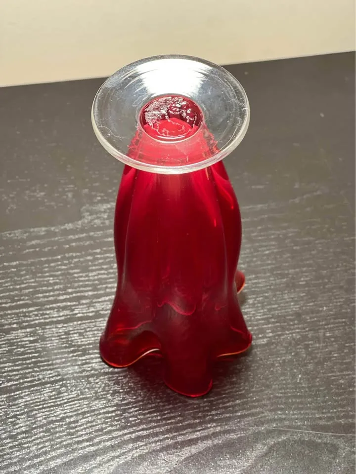 Ruby Red Hand Blown 7” Handkerchief Glass Vase image indicator(5)