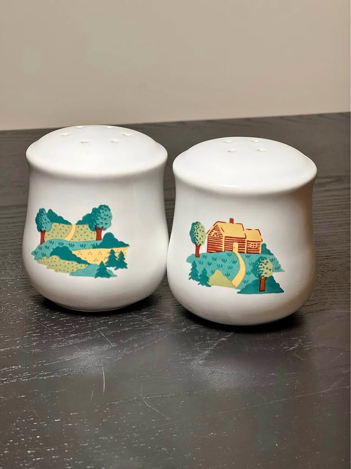 Corelle salt and pepper shakers in the "Landscape" pattern