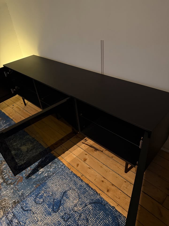 Black IKEA TV Bench with tinted glass doors - photo 2