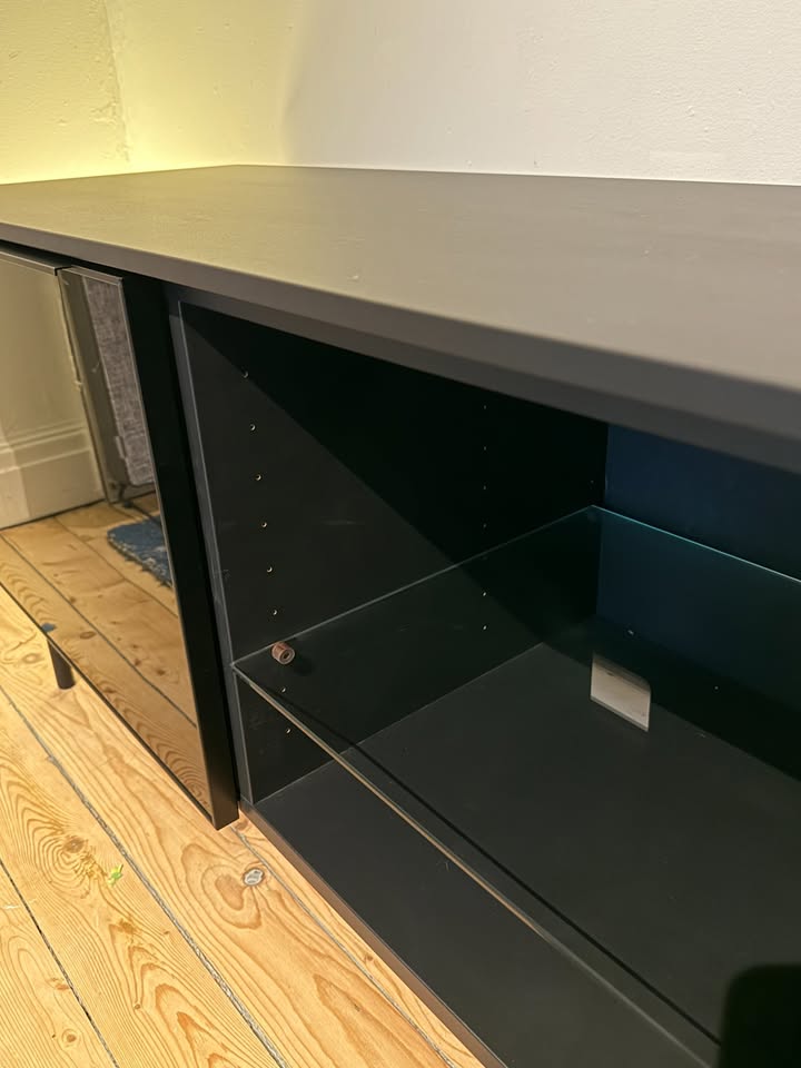 Black IKEA TV Bench with tinted glass doors - photo 3