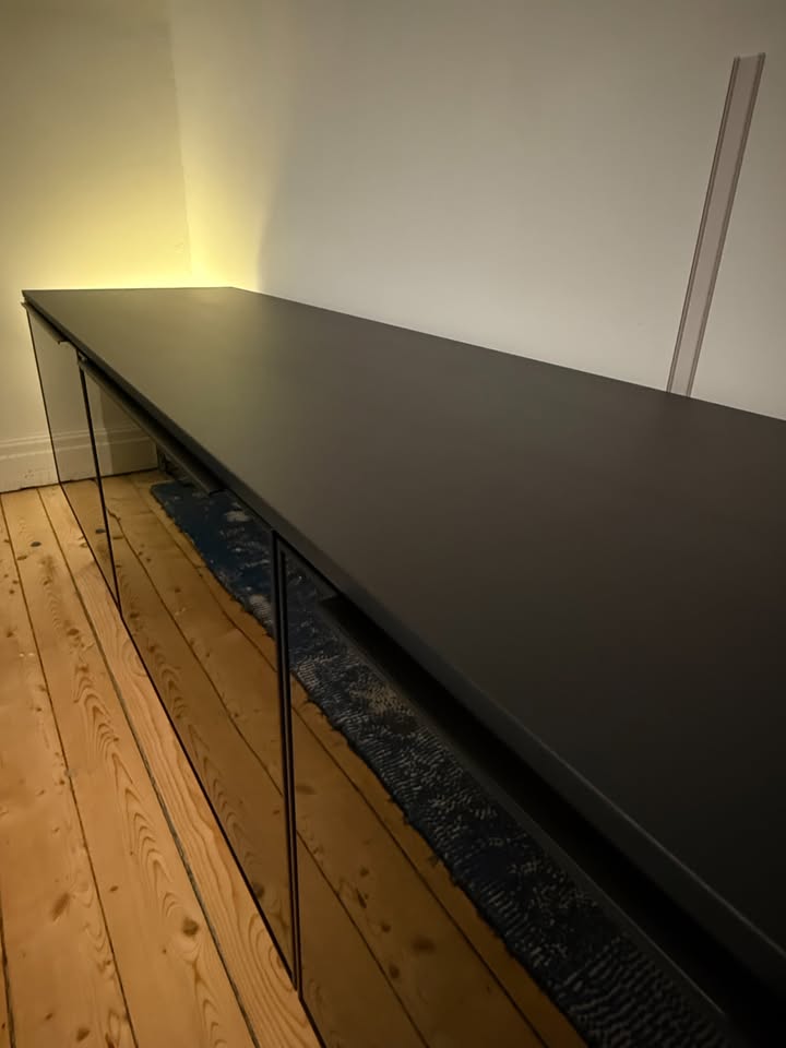 Black IKEA TV Bench with tinted glass doors - photo 4