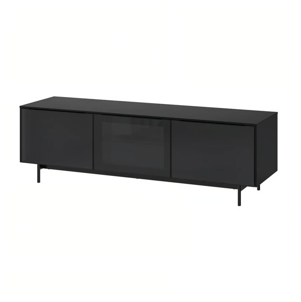 Black IKEA TV Bench with tinted glass doors - photo 5