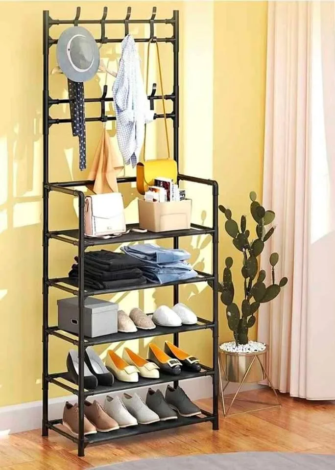 Black 5-Tier Coat & Shoe Rack | Entryway Organizer