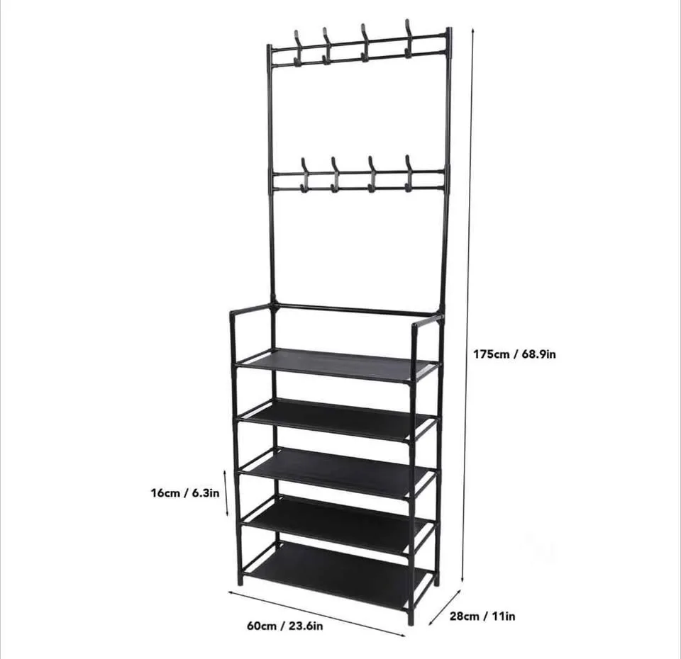 Black 5-Tier Coat & Shoe Rack | Entryway Organizer image indicator(2)