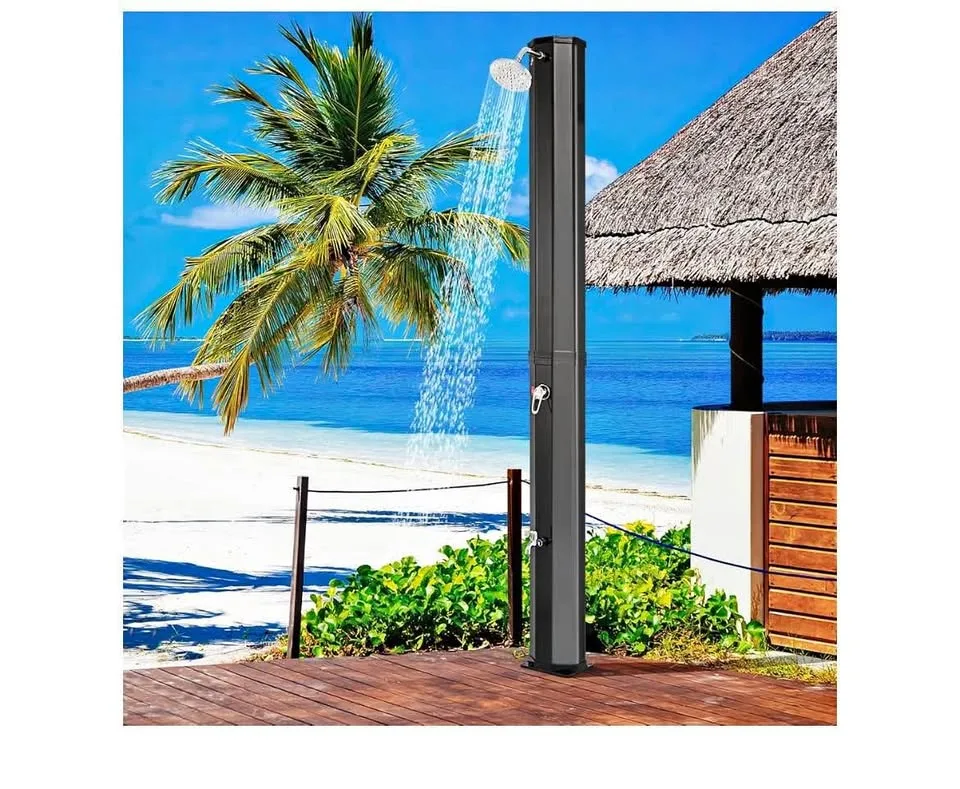 Solar Heated Outdoor Shower | 7.5 FT Freestanding | Black