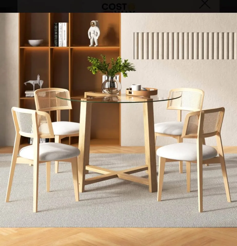 42” Round Dining Table Tempered Glass Top & Solid Wood Frame image indicator(4)