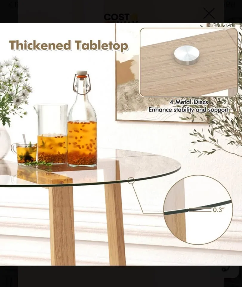 42” Round Dining Table Tempered Glass Top & Solid Wood Frame image indicator(6)