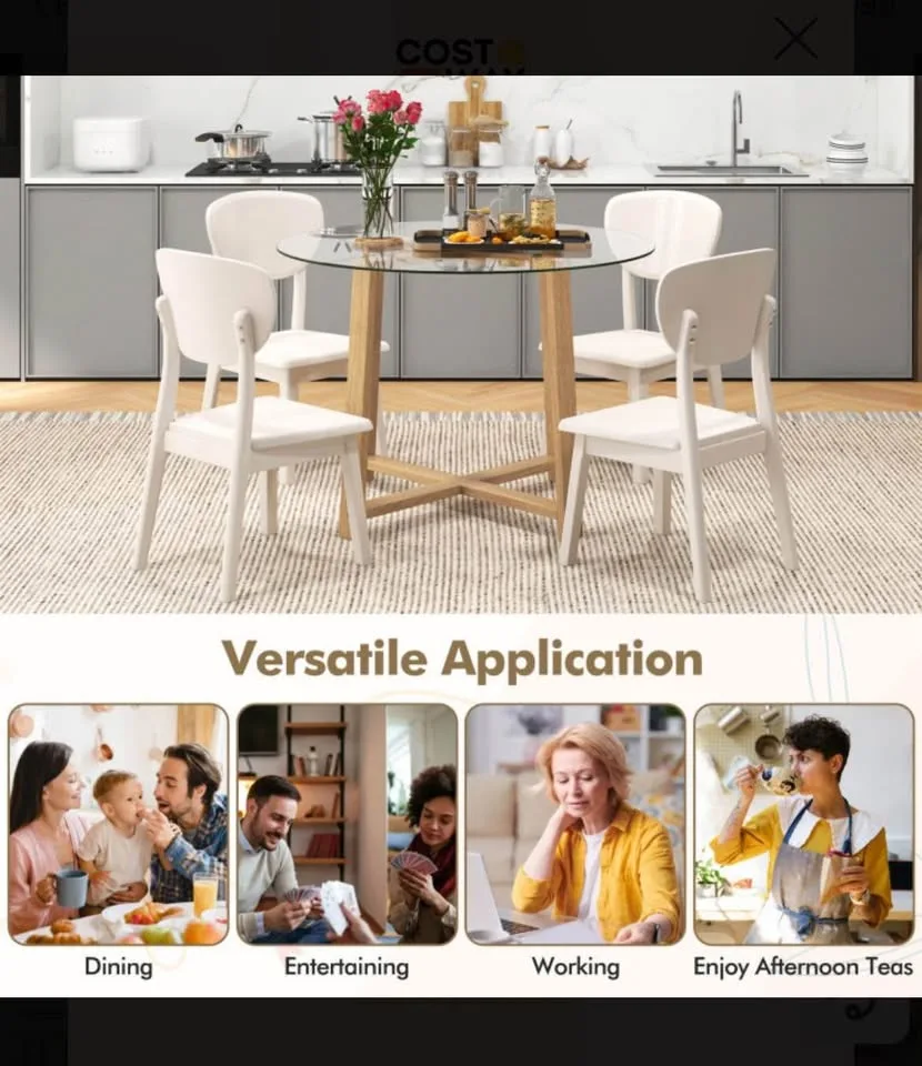 42” Round Dining Table Tempered Glass Top & Solid Wood Frame image indicator(7)