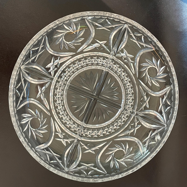Round Crystal Platter with 4 sections-German Lausitzer Crystal