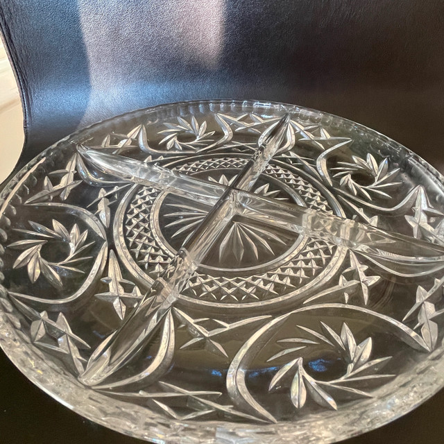 Round Crystal Platter with 4 sections-German Lausitzer Crystal - photo 2