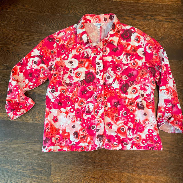 Pretty Tabi Floral Linen shirt/jacket- Red and White -Medium