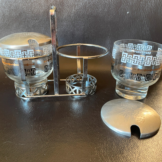 Vintage Libbey MCM Chrome Condiment Set: Glass Jars w/ lids - photo 4