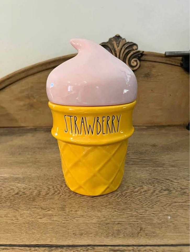 Rae Dunn Strawberry Ice Cream Cone Candle / Canister