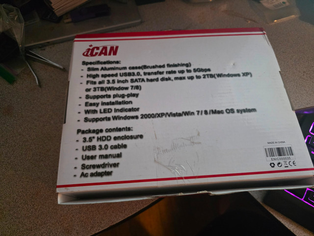 NEW Ican 3.5 inch HDD external Drive enclosure USB 3.0 - photo 2