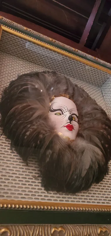 Unique Vintage Italian Cat Face Feather Shadowbox image indicator(2)