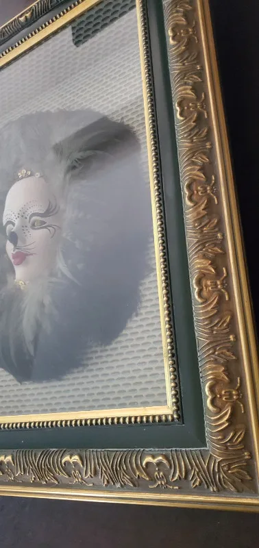 Unique Vintage Italian Cat Face Feather Shadowbox image indicator(4)