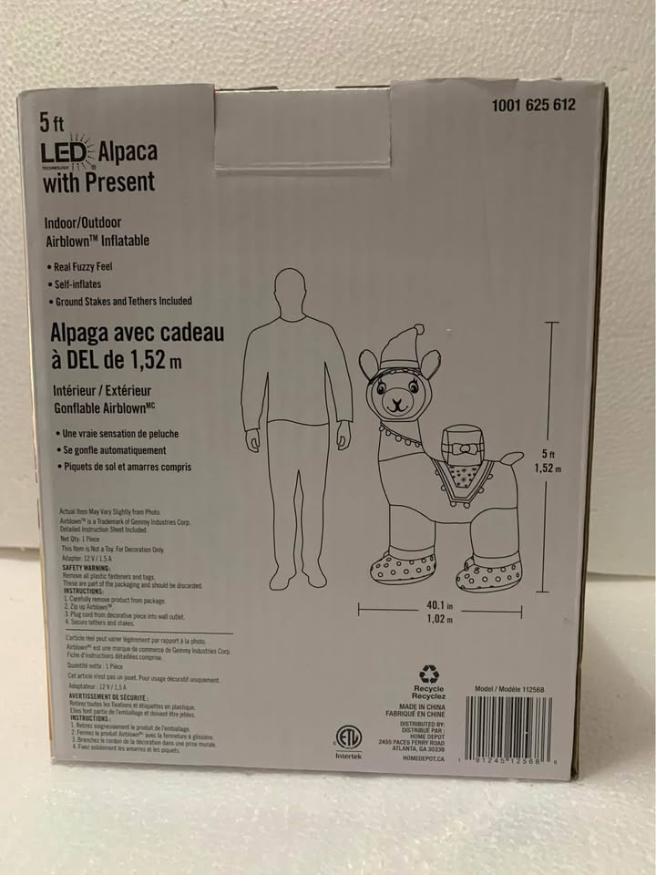 Lighted 5ft Inflatable Alpaca Christmas Decoration - photo 5