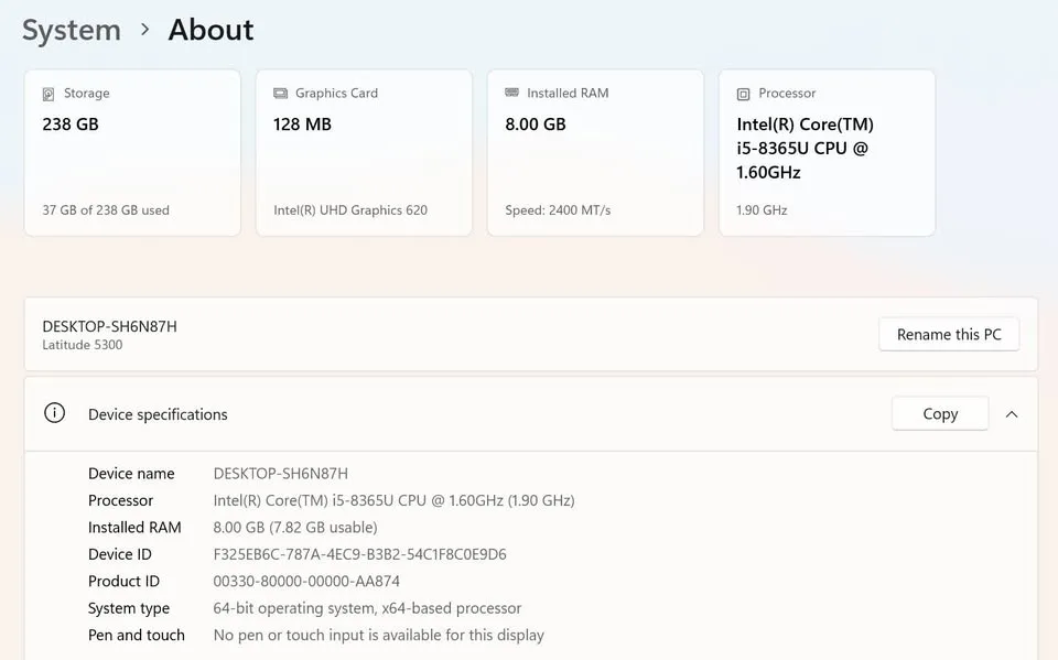 Dell Latitude 5300 – i5 8GB RAM 256GB SSD Windows 11 Pro image indicator(3)