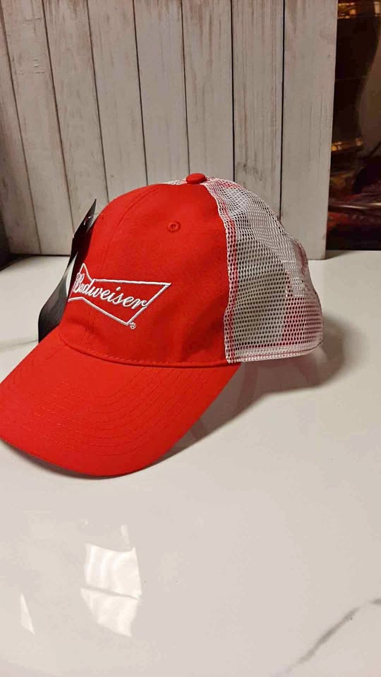 Budweiser Mesh Trucker Hat Adjustable Cap Red White Beer