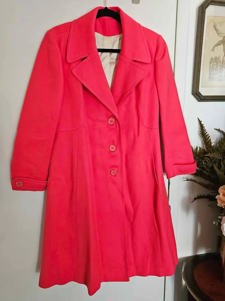 1960s Wool Hot Pink Peacoat Womens Mod Jacket